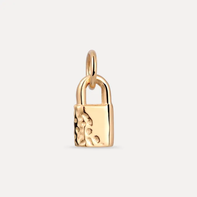 Stilnest Tiny Padlock Anhänger 585 Gold Schloss strukturiert