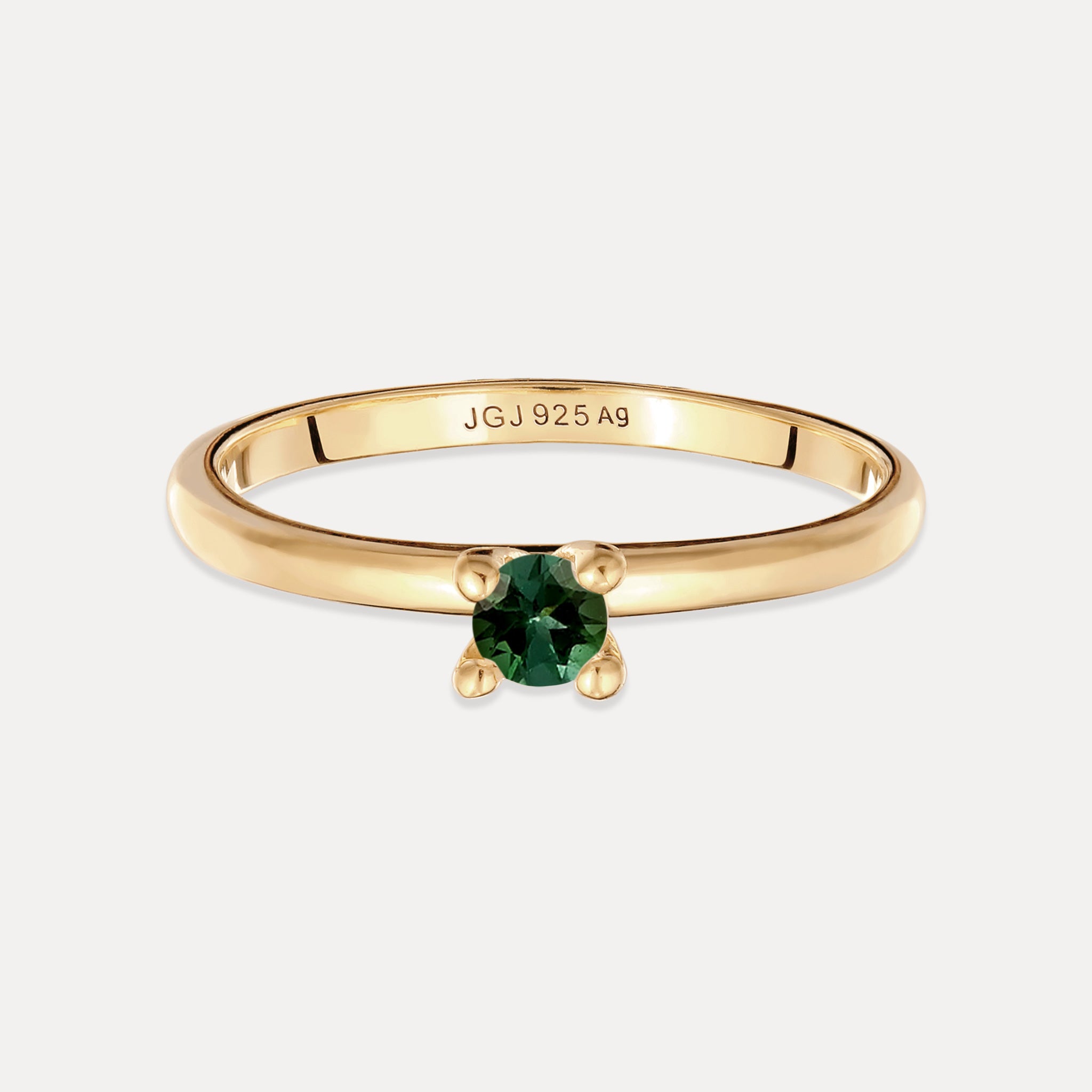 Stilnest Grüner Turmalin Solitär Ring Gold Vermeil rund
