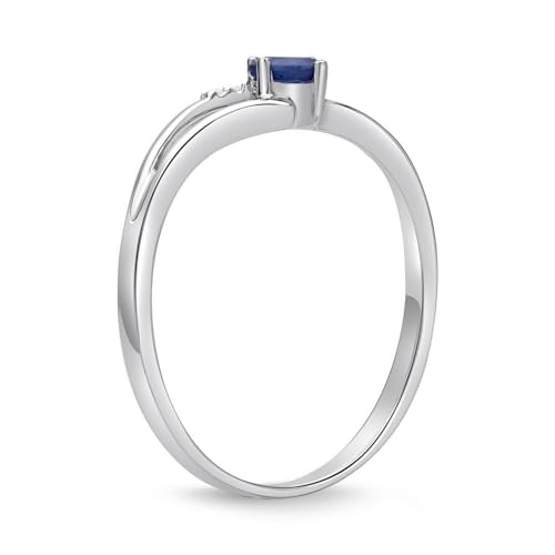 JEWLIX Ring 585er Weißgold mit 5 Diamanten und Saphir