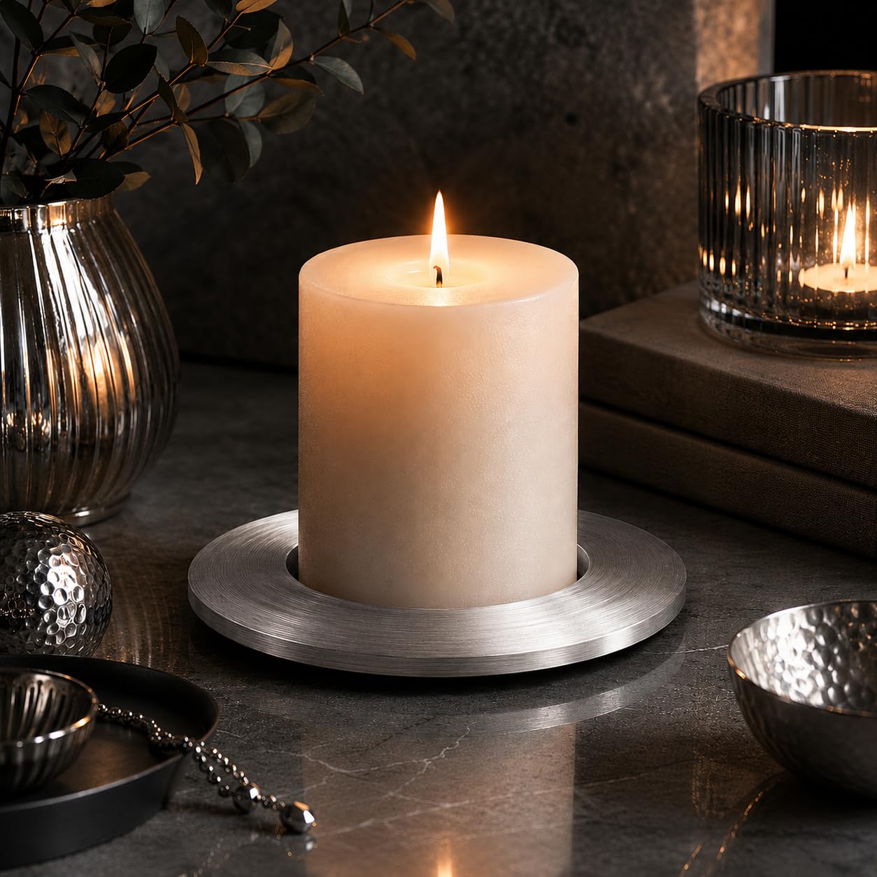 NKlaus CANDLE HOLDER Kerzenteller Alu matt 5cm rund