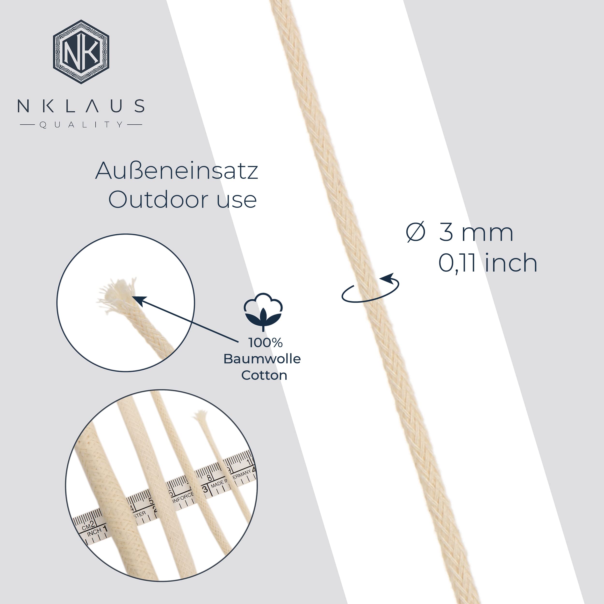 NKlaus WICKS Fackeldocht 5m Baumwolldocht 3mm rund