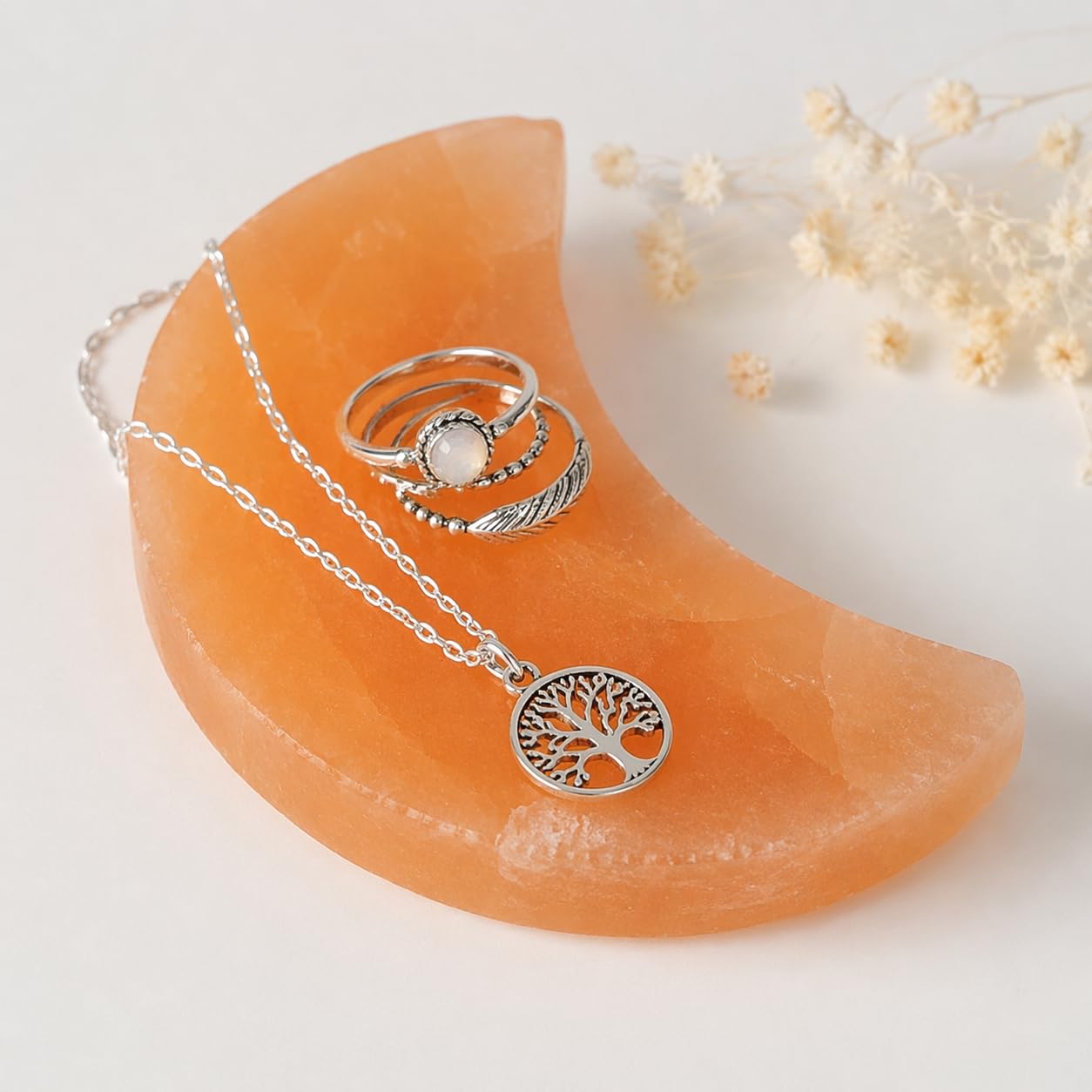 NKlaus Healing Crystals Oranger Selenit Halbmond 11 cm Mondplatte