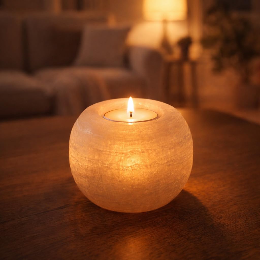 NKlaus Healing Crystals Selenit Teelichthalter Schneeball 8,5cm