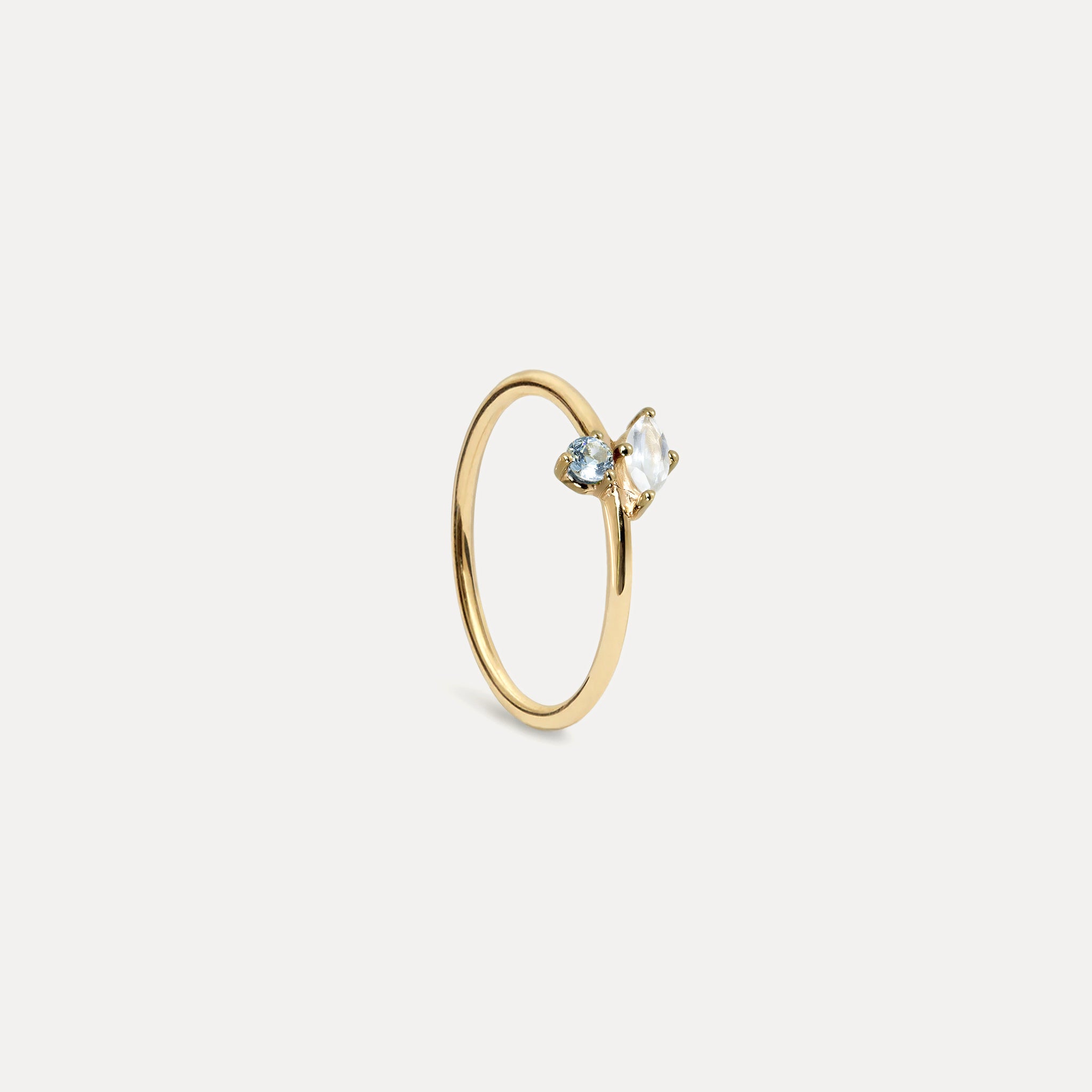 Stilnest Joy Solitär Ring Mondstein Aquamarin 585 Gold 52