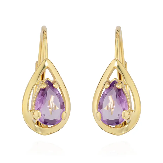 NKlaus JEWELLERY Brisur Ohrhänger Amethyst Gold 14x6mm Paar