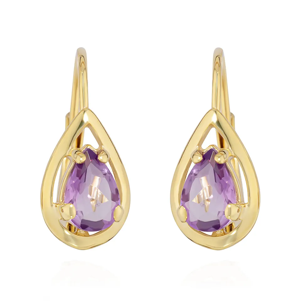 NKlaus JEWELLERY Brisur Ohrhänger Amethyst Gold 14x6mm Paar