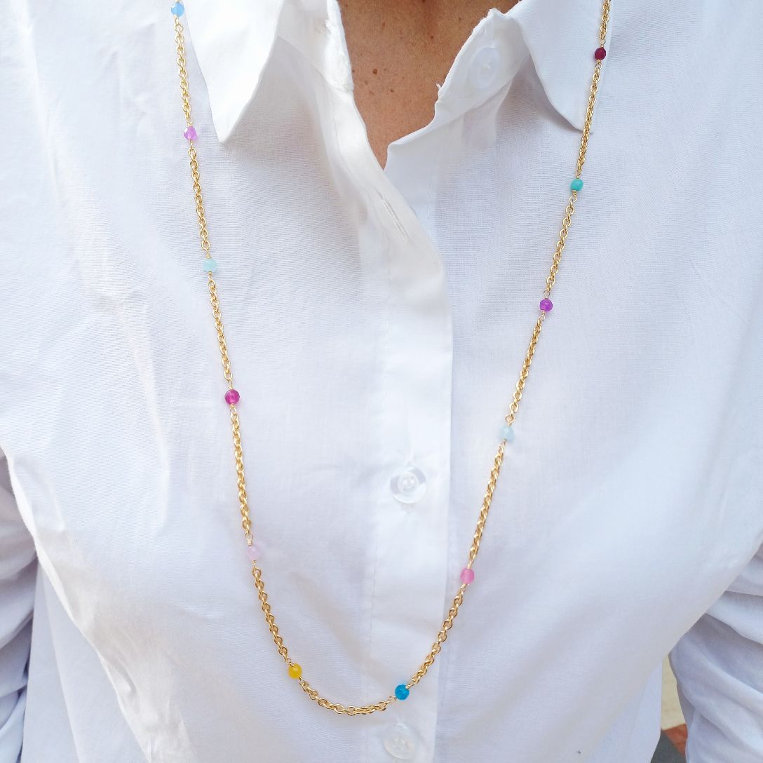 Alevá Bijoux Kelly Halskette Gold 82 cm bunte Jade