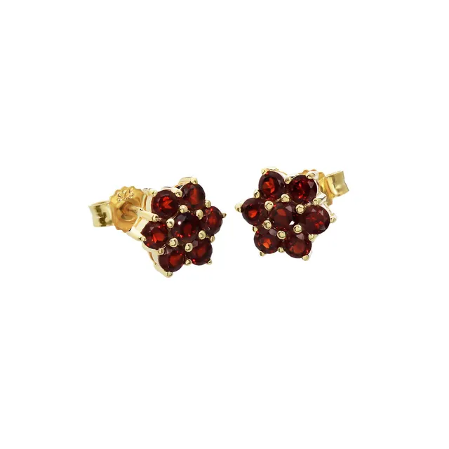 NKlaus Blumen-Ohrstecker Granat 375 Gelbgold 8x14mm