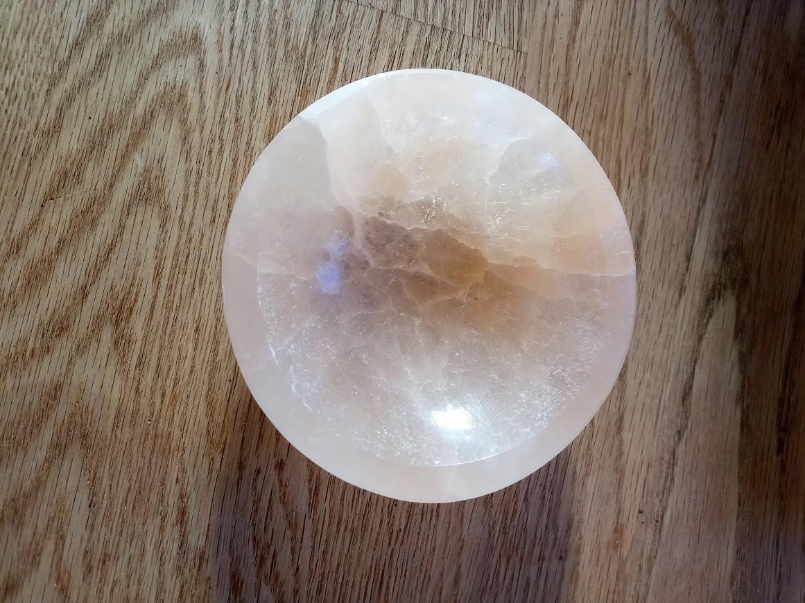 NKlaus Healing Crystals Pfirsich-Selenit-Schale 10 cm Kristallschale rund