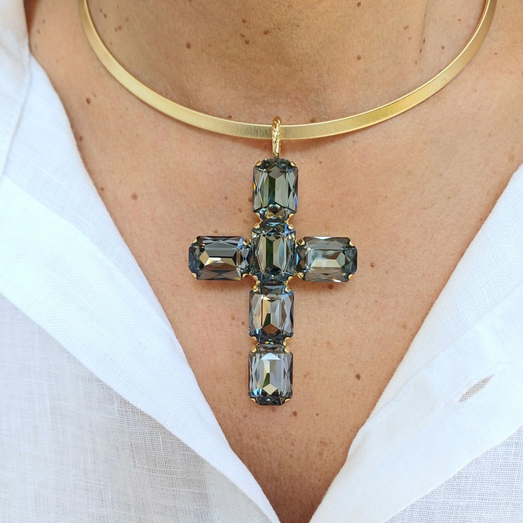 Alevá Bijoux Princess Kreuz Anhänger Gold 7 cm Kristall