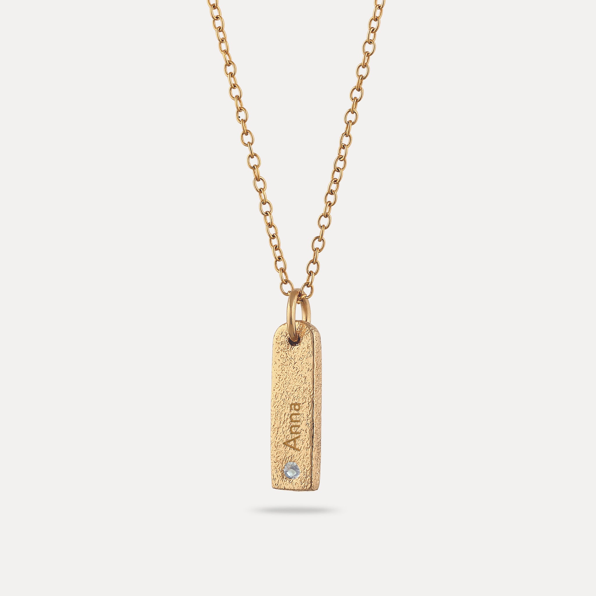 Stilnest Aquamarin Engravable Bar Anhänger Gold Vermeil