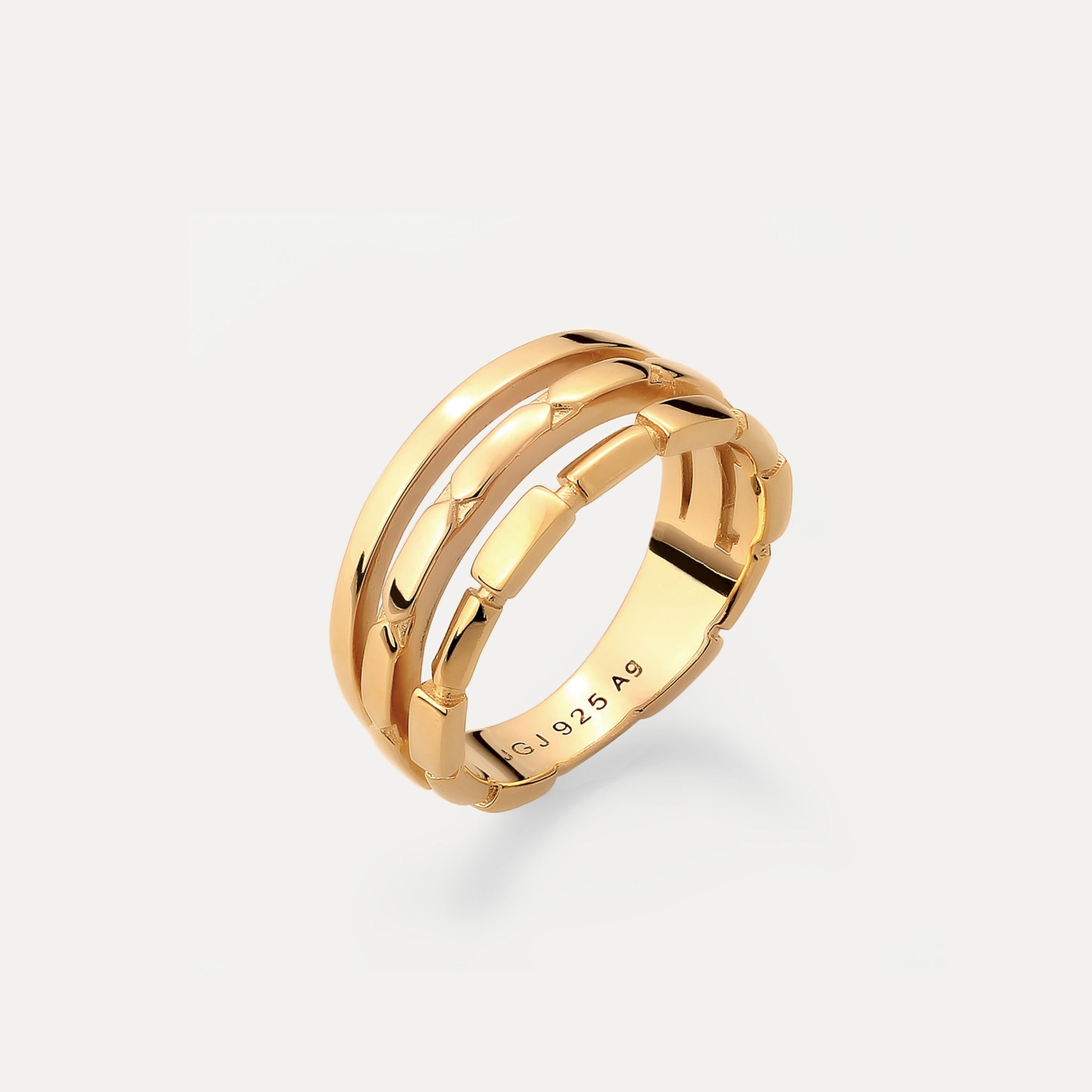 Stilnest Triple Offset Brick Ring 24K Vermeil Größe 52