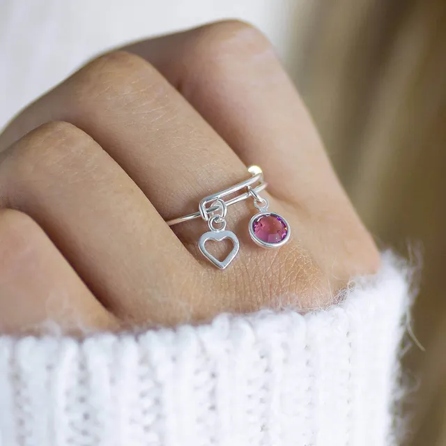 Joy by Corrine Smith Birthstone Charm Ring Silber verstellbar