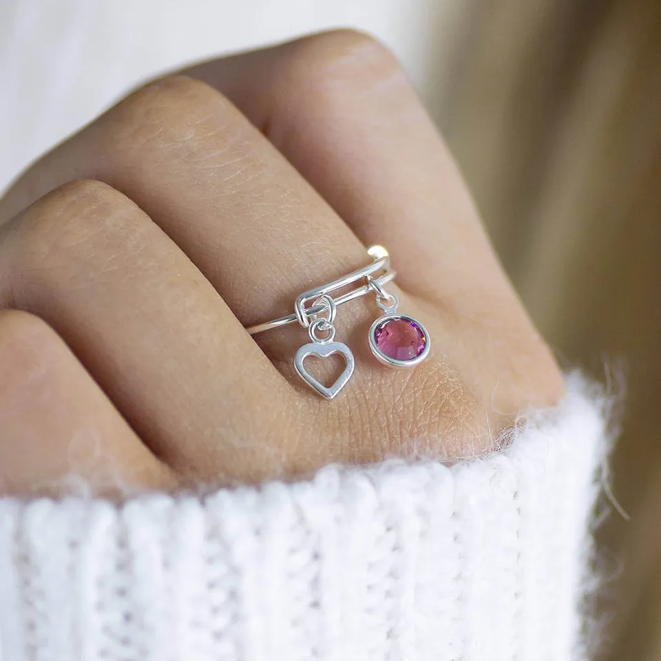 Joy by Corrine Smith Birthstone Charm Ring Silber verstellbar