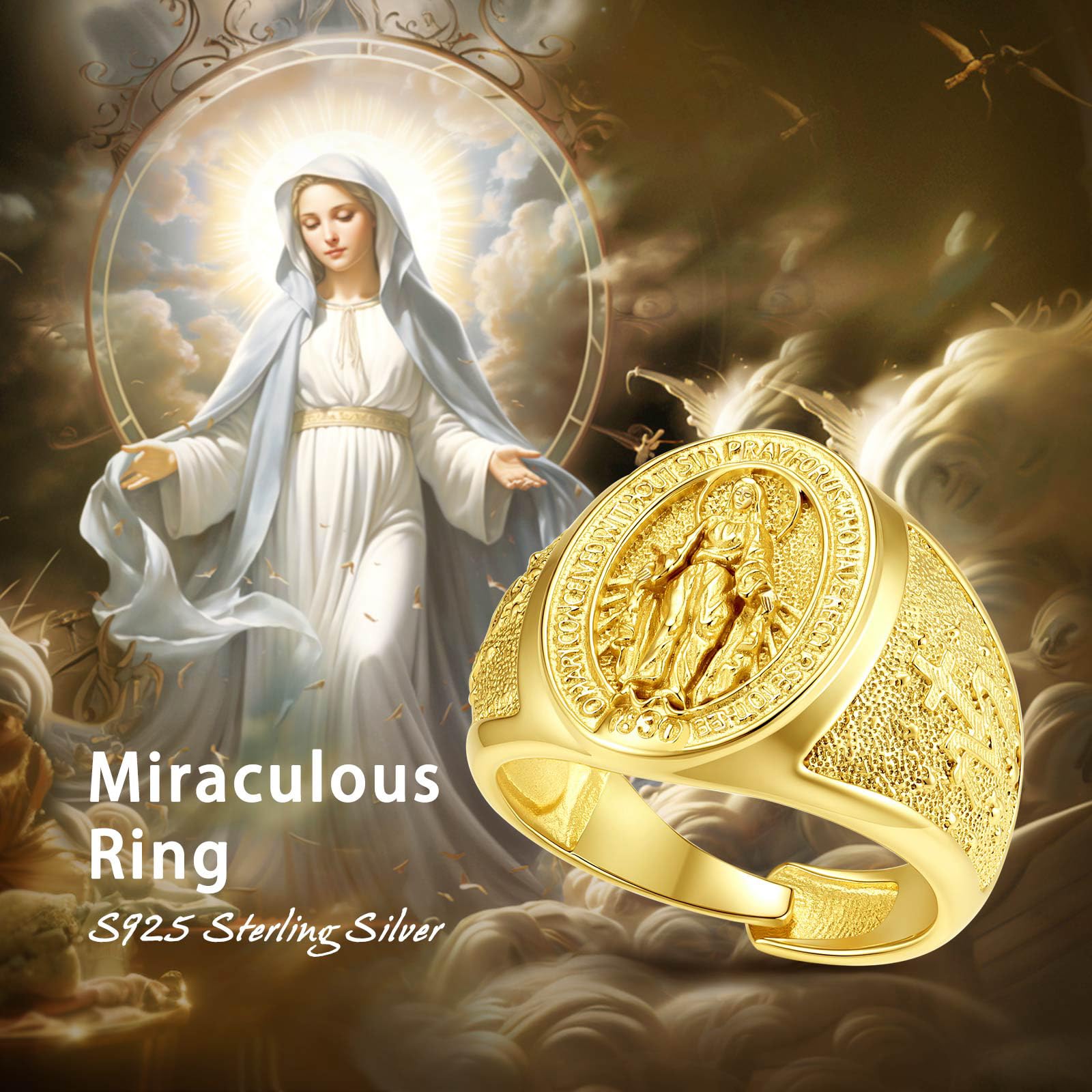 Eudora Harmony Bola Jungfrau Maria Ring Silber 18K vergoldet verstellbar