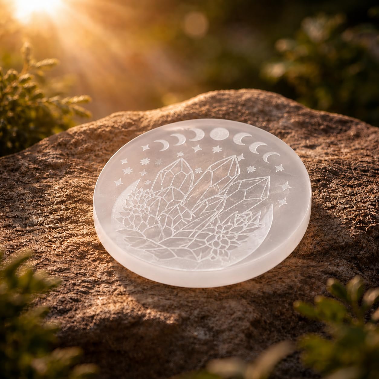 NKlaus Healing Crystals Selenit Ladeplatte Circle of Life 12cm