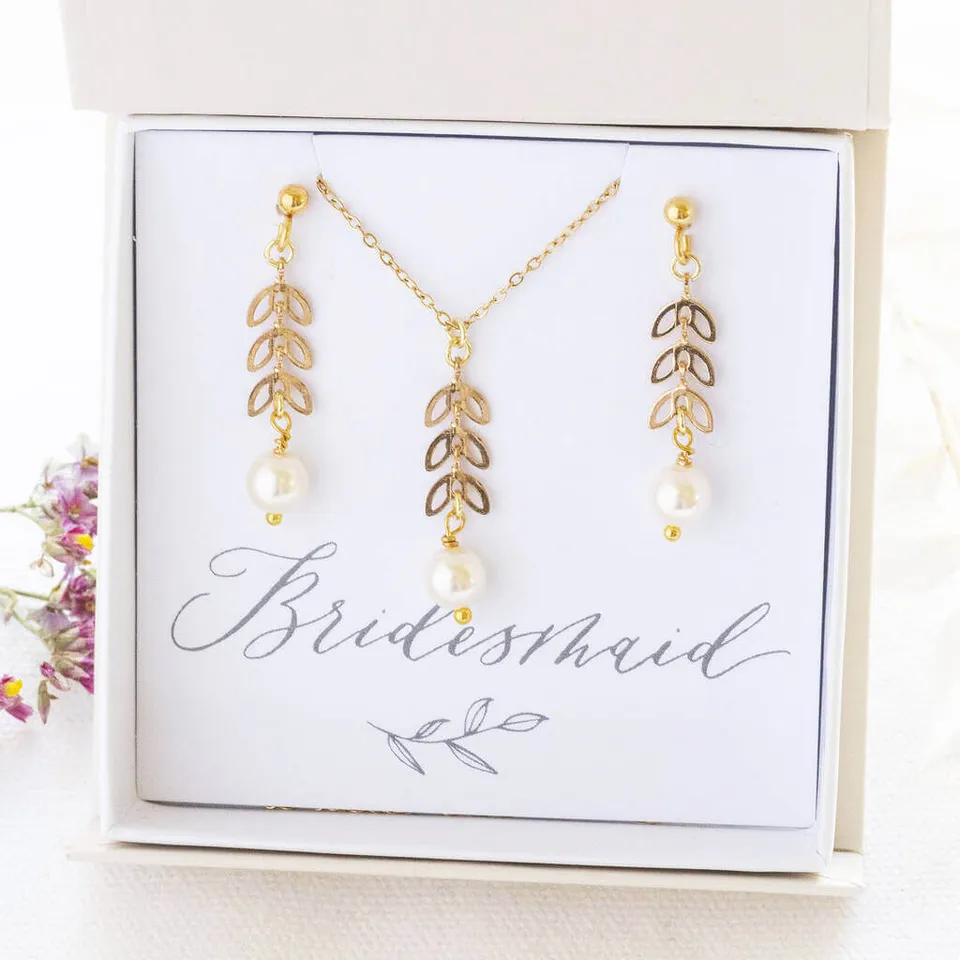 Joy by Corrine Smith Pearl Leaf Schmuckset Gold Perle