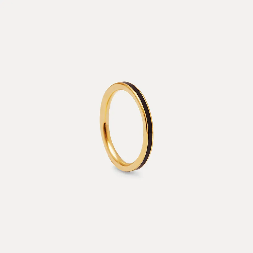 Stilnest Schwarz Enamel Thin Ring Silber schwarz 52