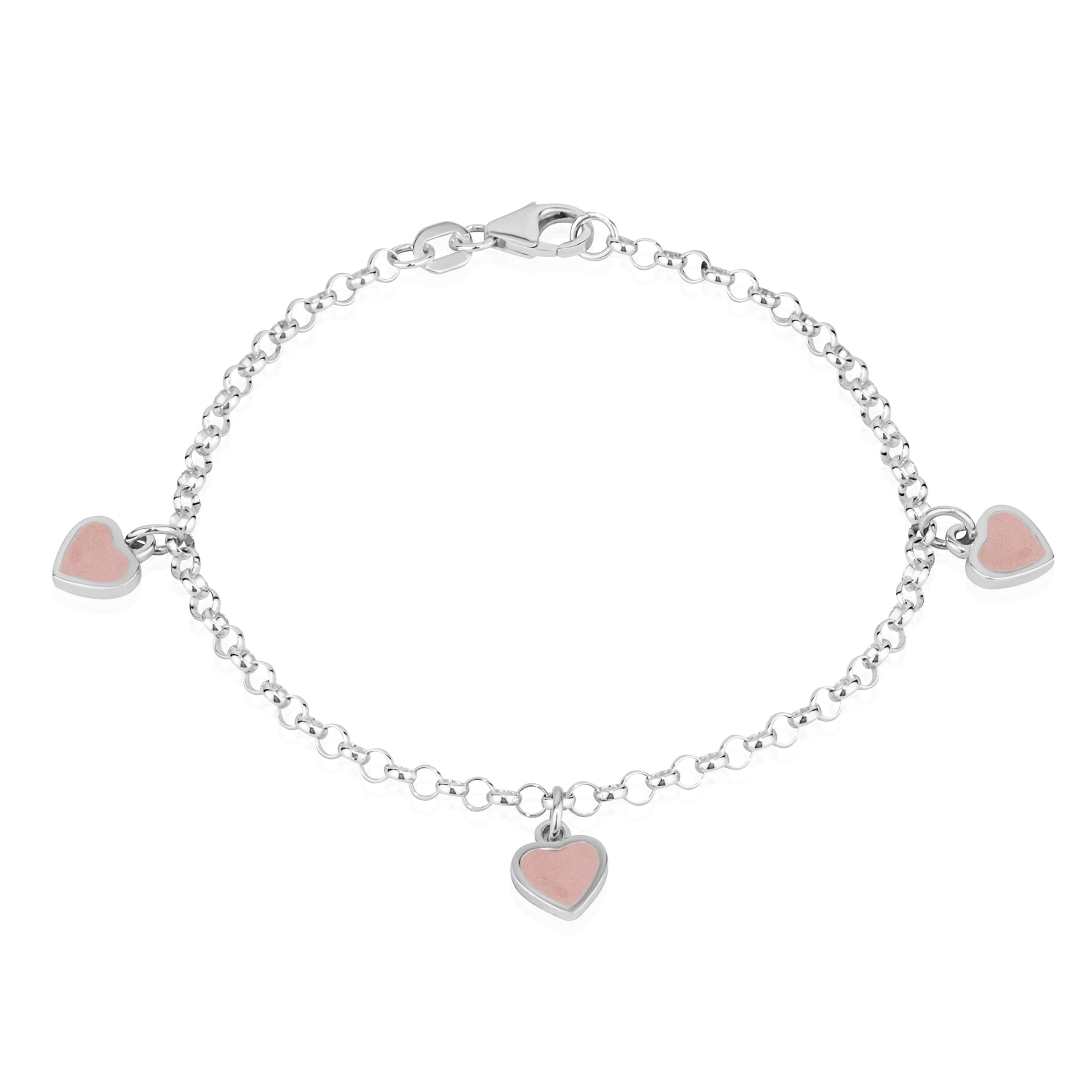 NKlaus Jewellery Armband 925 Silber 3 Herzen Rosa 16cm Damen
