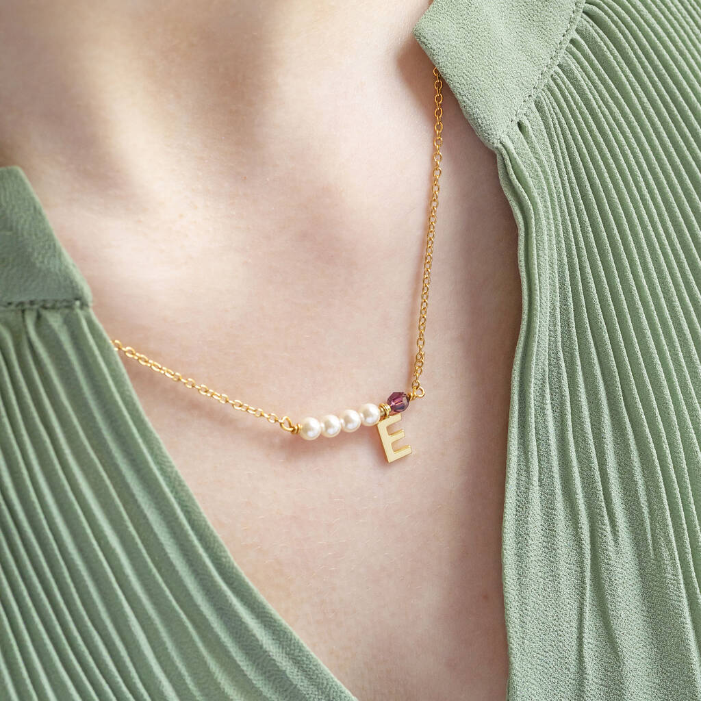 Joy Necklaces Pearl Initial Halskette Gold Perle Geburtsstein