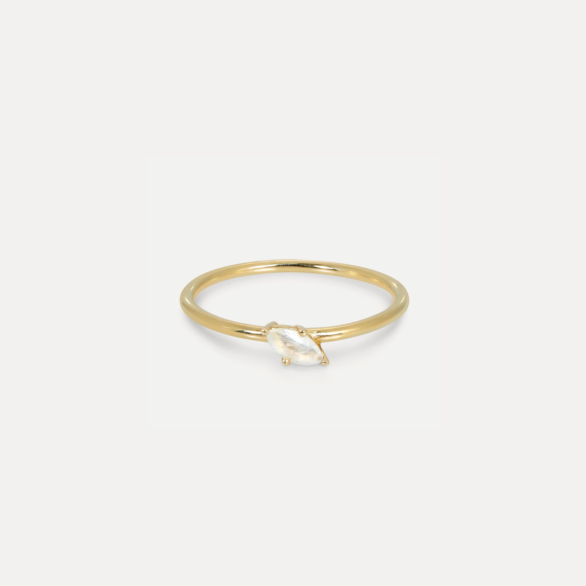 Stilnest Navette Mondstein Solitär Ring 585 Gold Größe 52