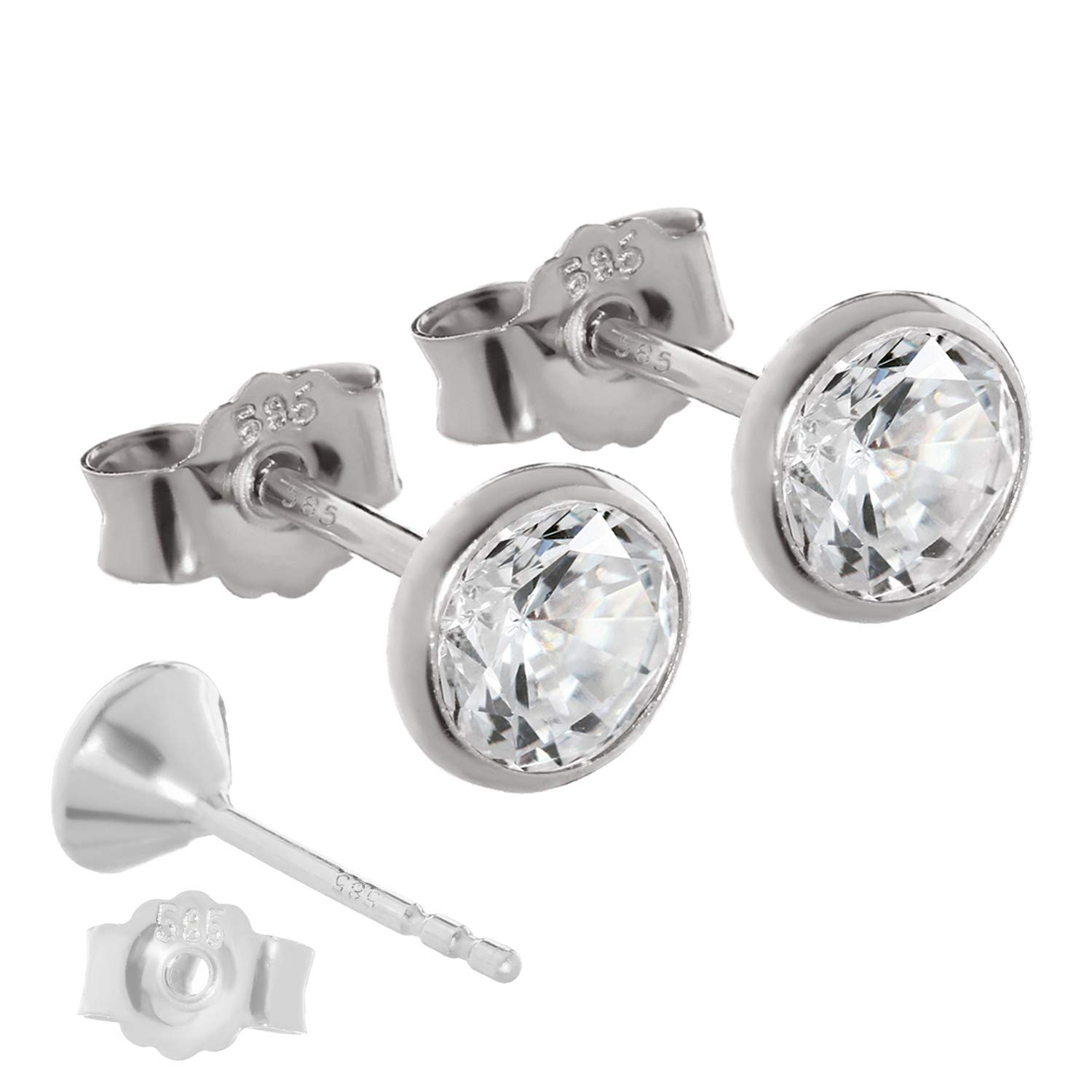NKlaus Ohrstecker 585 Weißgold Zirkonia 5,3 mm Paar