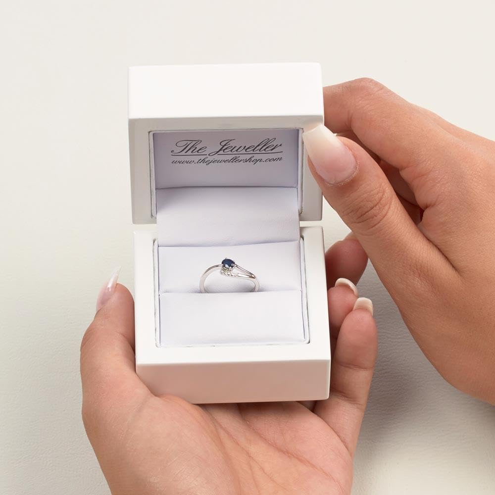 JEWLIX Ring 585er Weißgold mit 5 Diamanten und Saphir