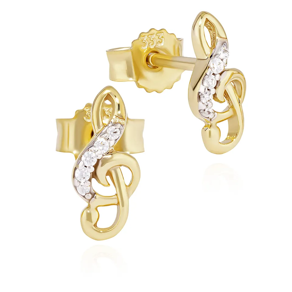 NKlaus Jewellery Violinschlüssel Ohrstecker 333 Gold 9x4 Zirkonia
