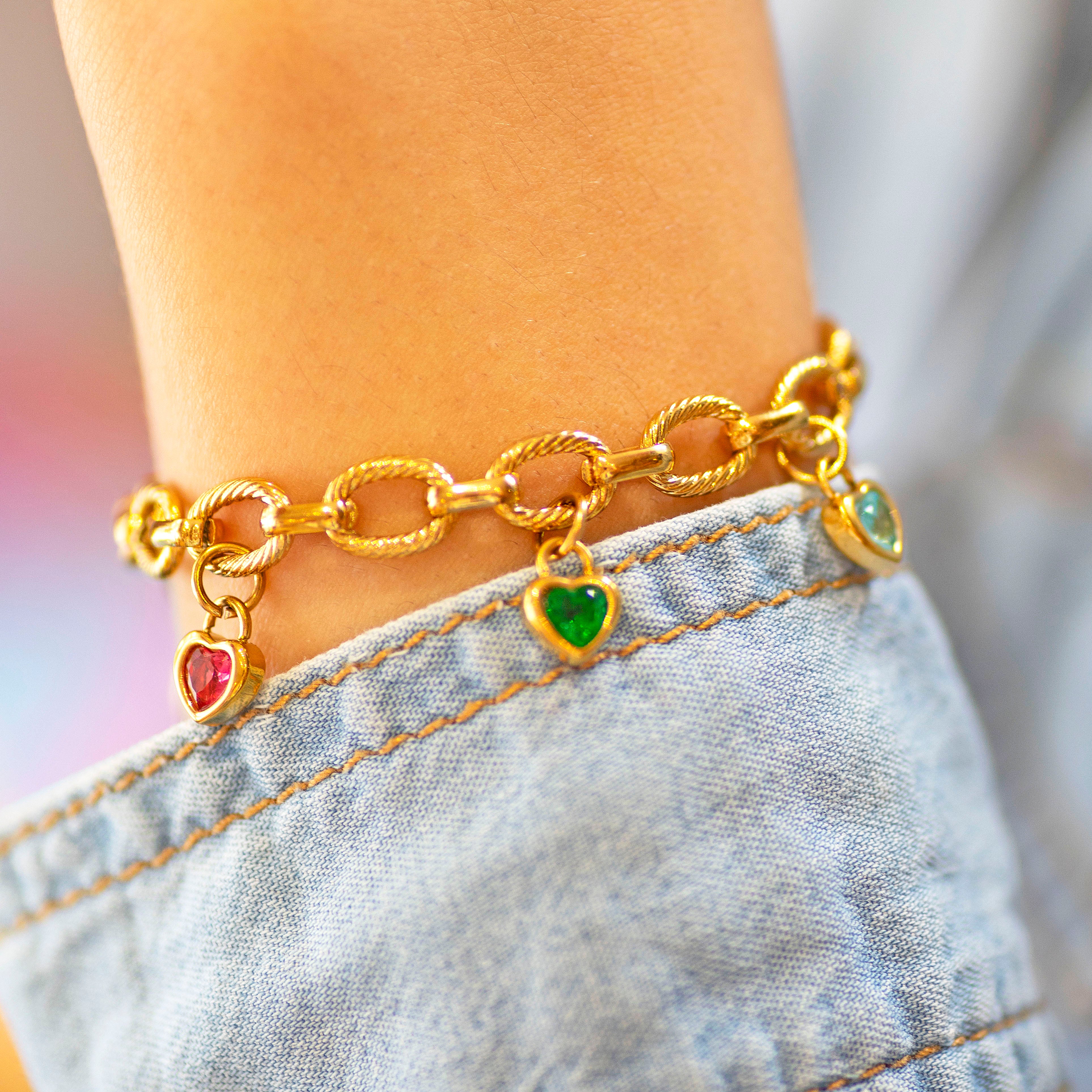 Joy by Corrine Smith Chunky Family Birthstone Armband Gold Herz