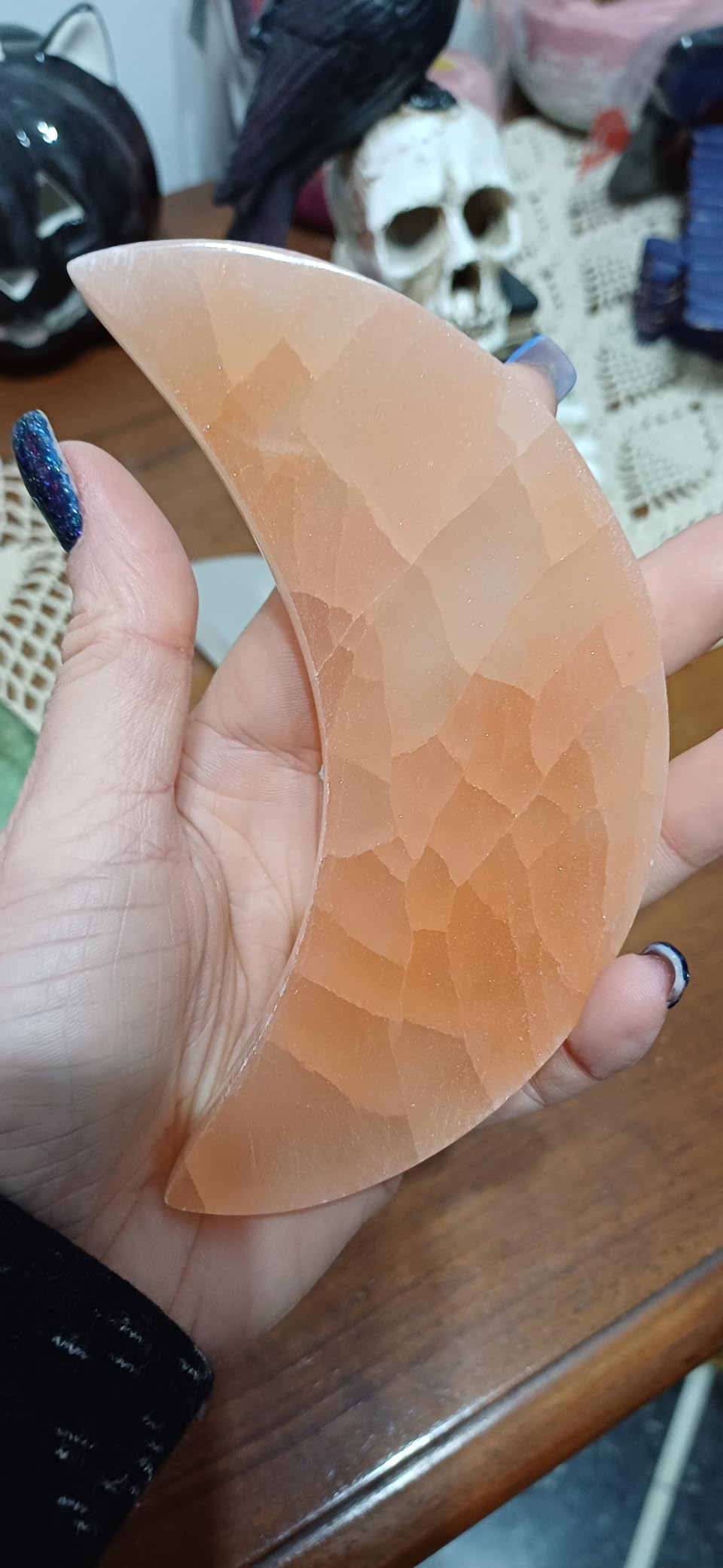 NKlaus Healing Crystals Oranger Selenit Halbmond 10x6 cm Platte