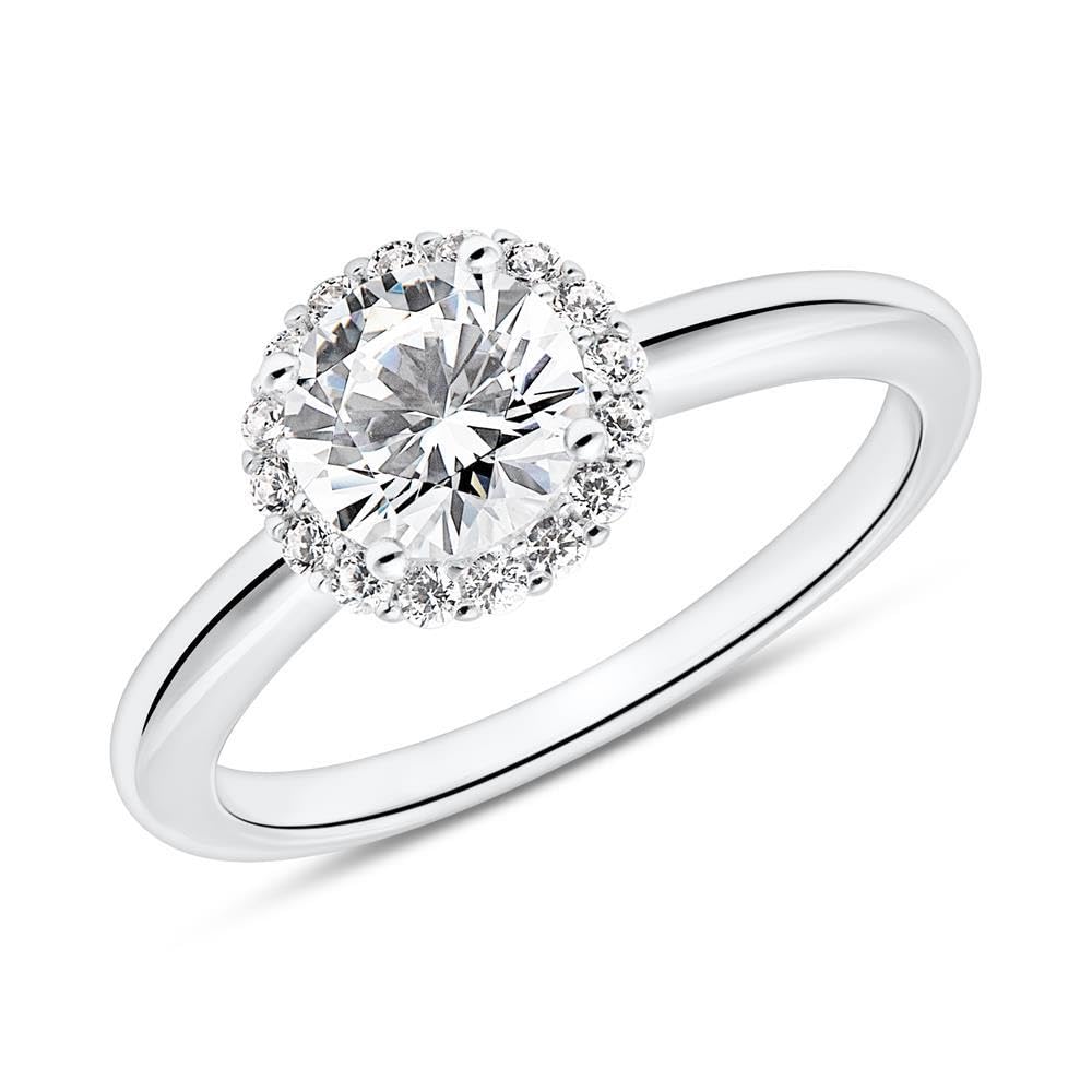 JEWLIX Halo Verlobungsring 925 Silber Zirkonia Größe 58