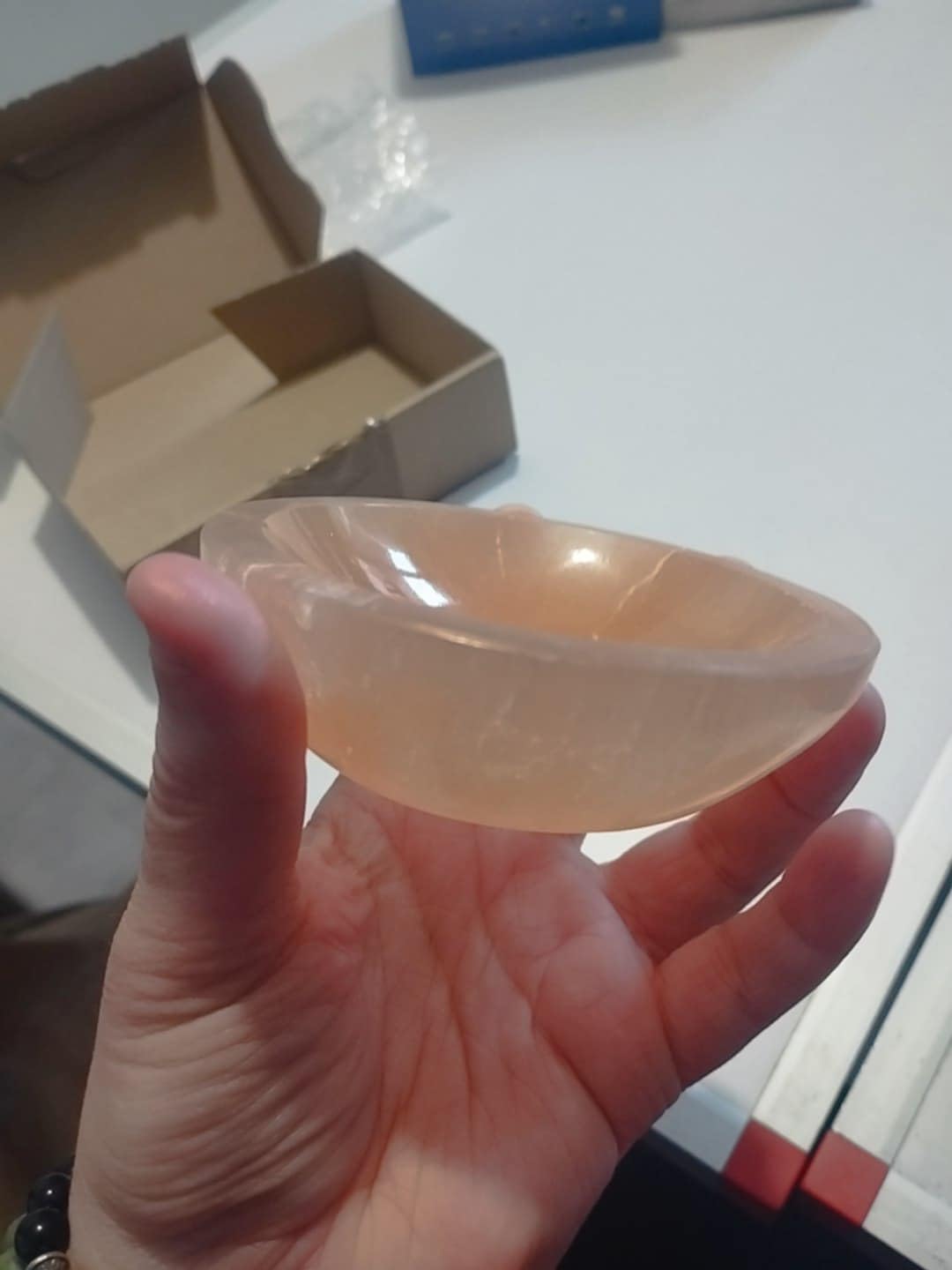 NKlaus Healing Crystals Pfirsich-Selenit-Schale 10 cm Kristallschale rund
