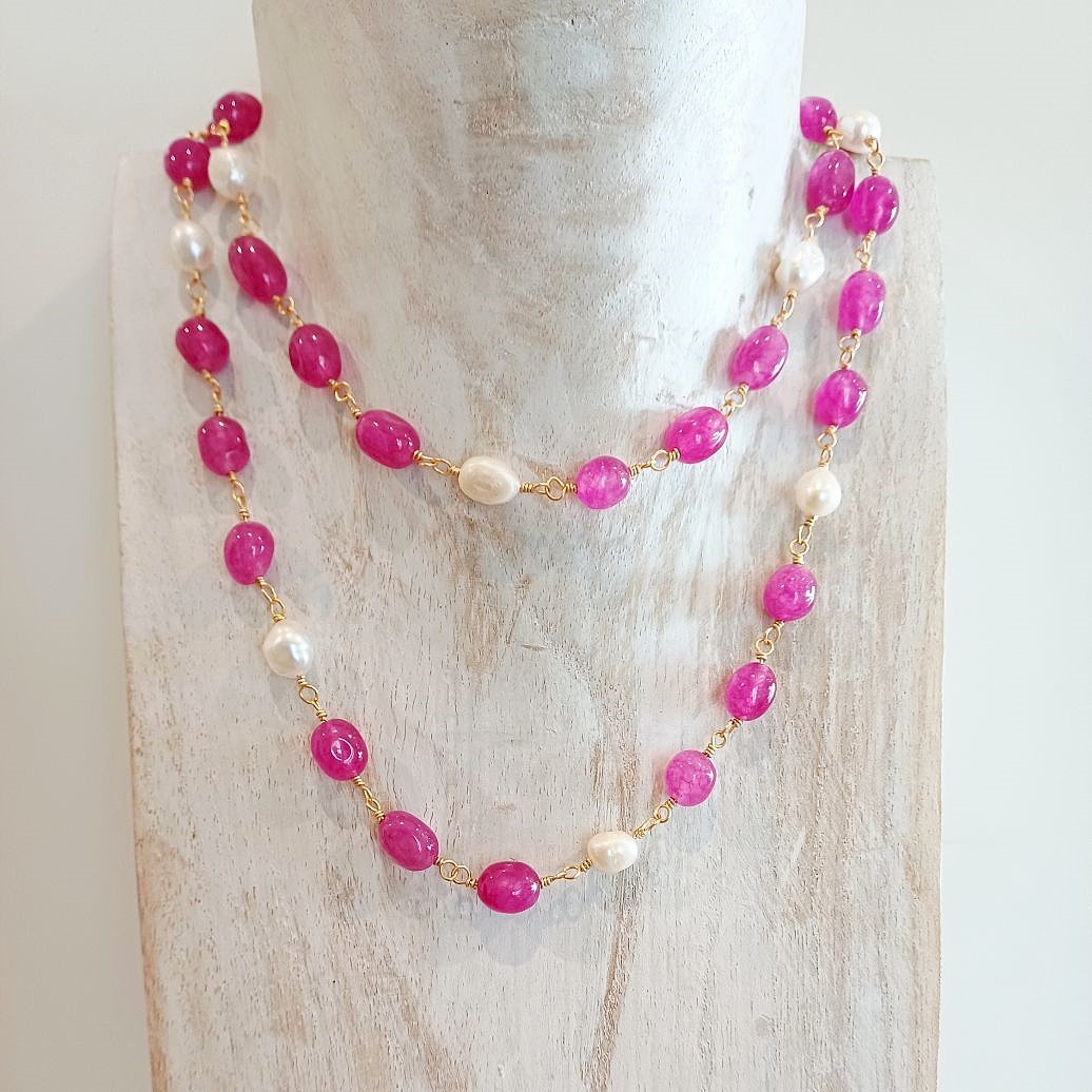 Alevá Bijoux Calliope Halskette Gold Quarz Perle 80 cm