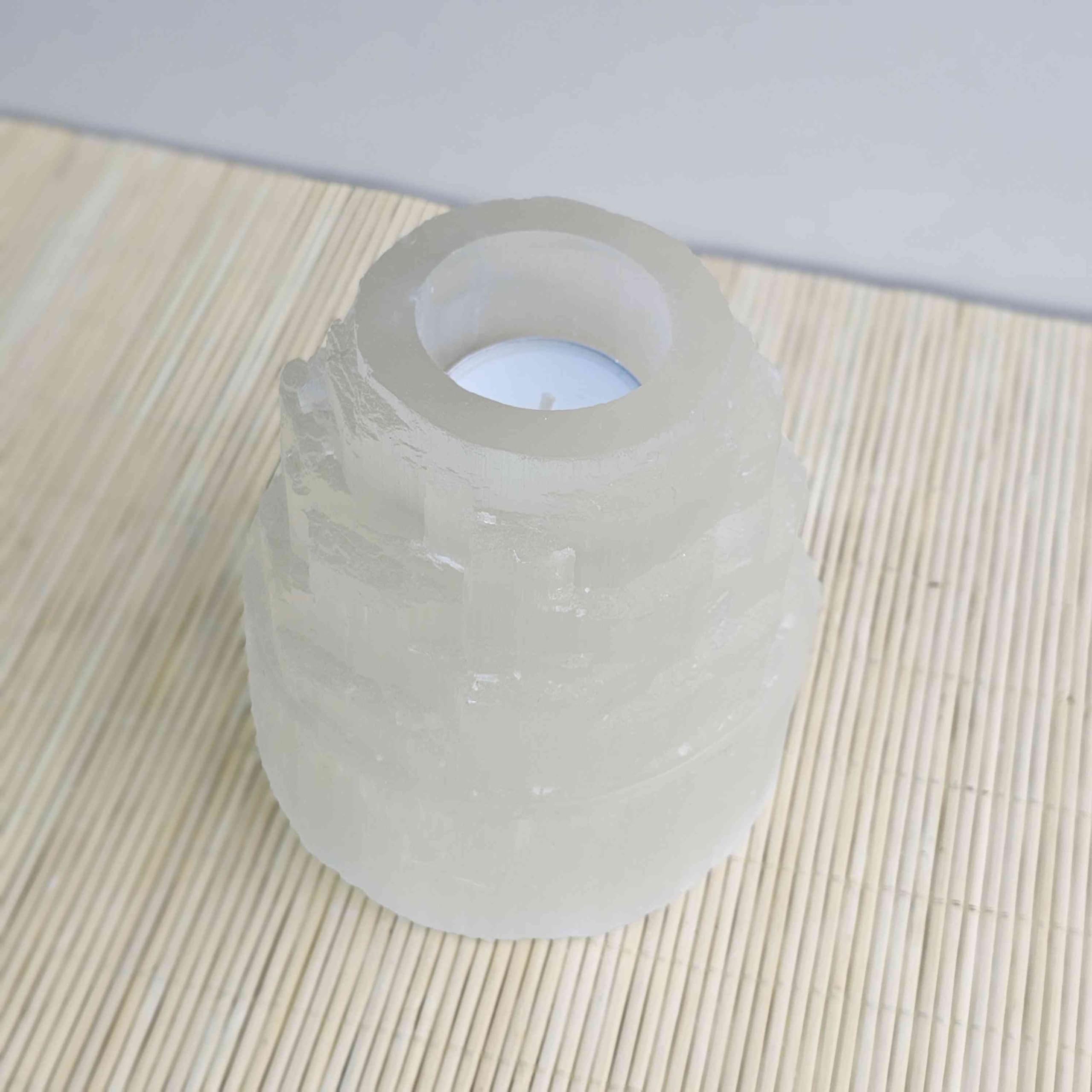 NKlaus Healing Crystals Selenit Turm Teelichthalter 10 cm