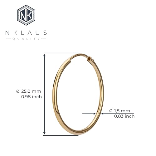 NKlaus Creolen 585 Gelbgold 25mm Ohrringe Bügelcreolen 1,5mm