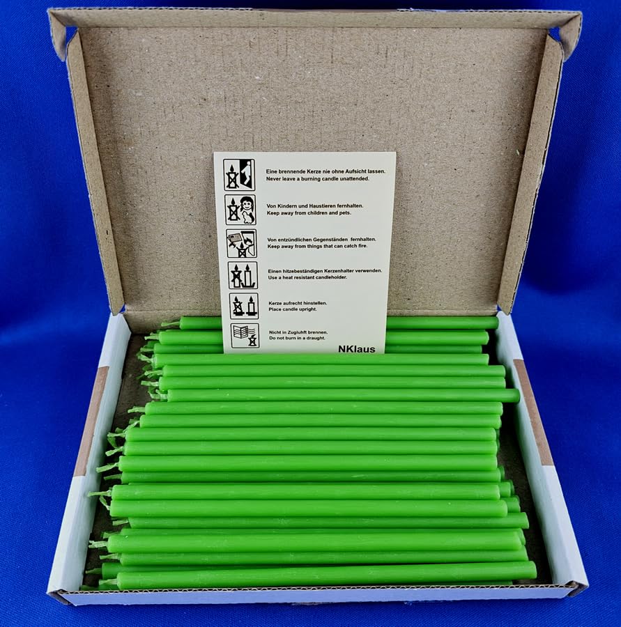 NKlaus Candles Stabkerzen Grün 16 cm 50 Stück Paraffin