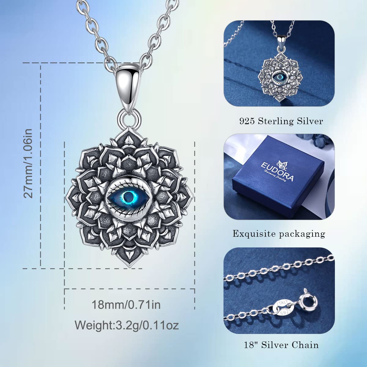 Eudora Harmony Bola Evil Eye Halskette Silber blau 45 cm