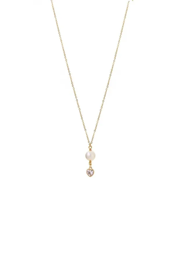 Joy by Corrine Smith Pearl Crystal Heart Halskette Gold