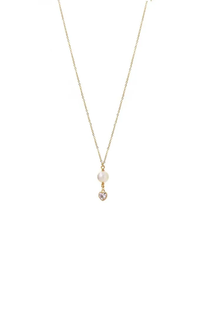 Joy by Corrine Smith Pearl Crystal Heart Halskette Gold