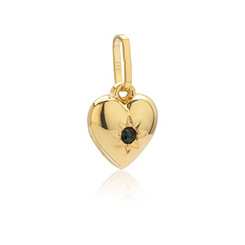 NKlaus Herz Anhänger 9,5mm 333 Gelbgold Saphir schwarzblau