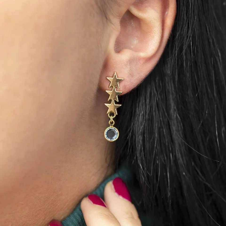 Joy by Corrine Smith Triple Star Ohrringe Gold Kristall