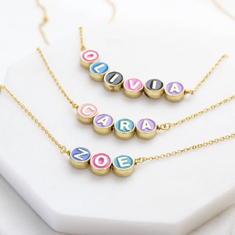 Joy by Corrine Smith Enamel Disc Name Halskette Gold Buchstaben