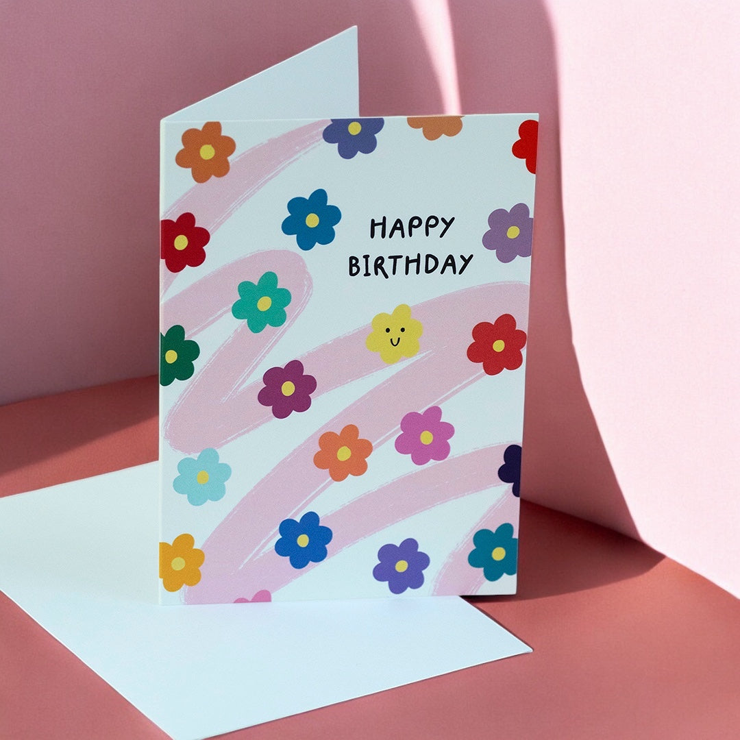 Joy by Corrine Smith Smiley Geburtstagskarte Blumen A6