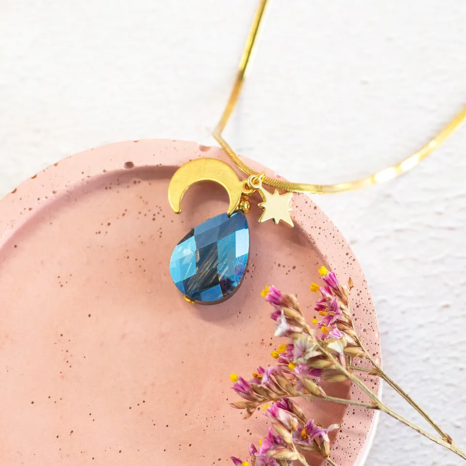 Joy Selene Mond Stern Halskette vergoldet blau limitiert