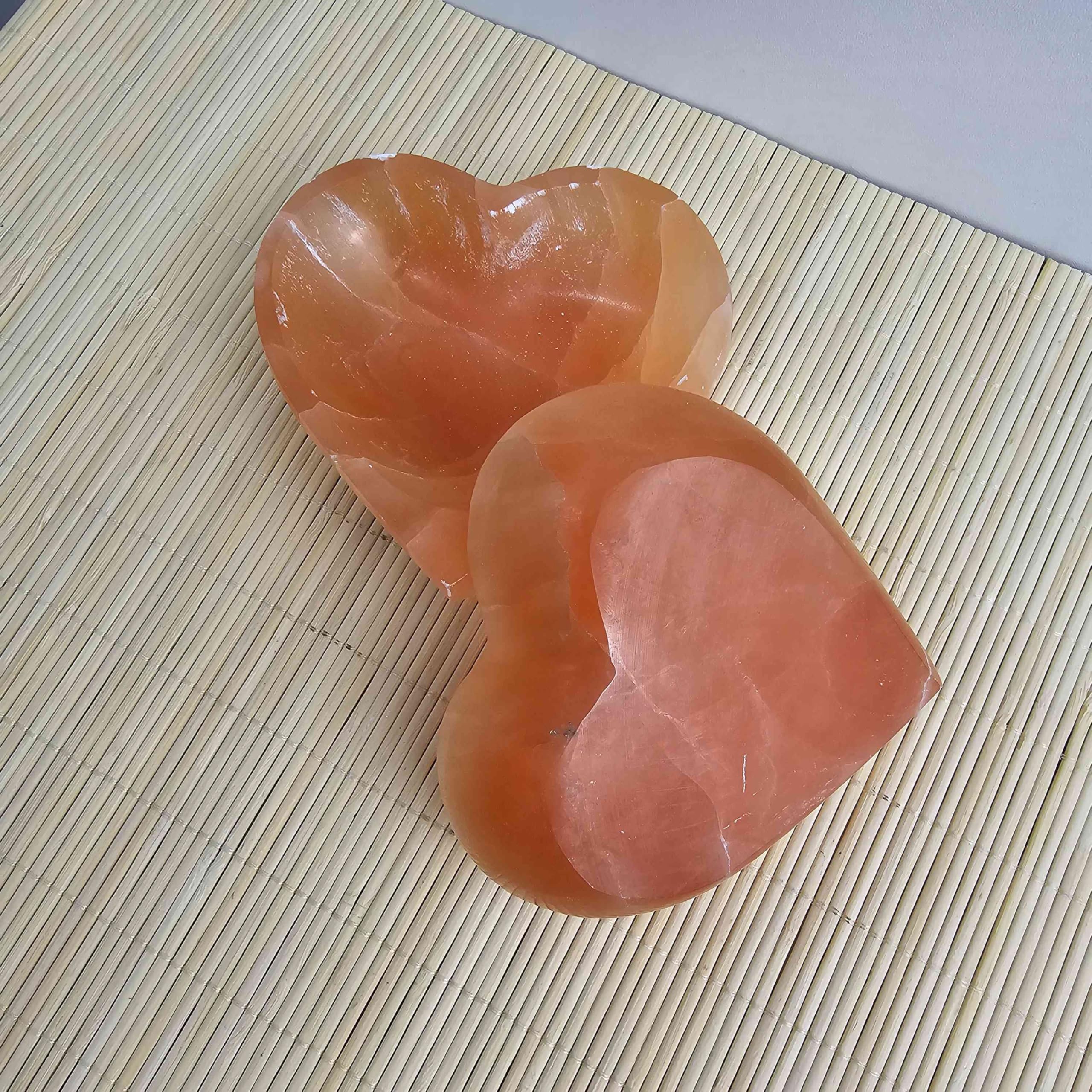 NKlaus Healing Crystals Herz Selenit Schale 10,5cm Pfirsich