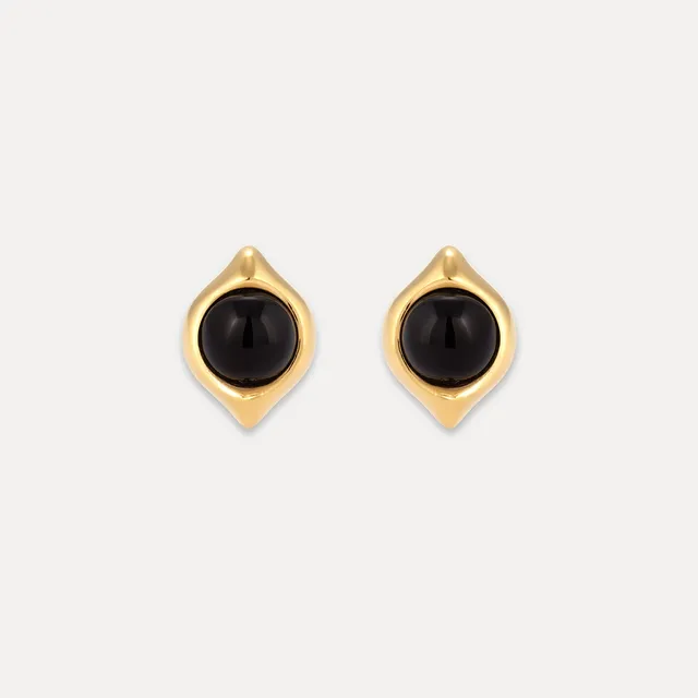 Stilnest Eden Pea Ohrstecker Onyx 24k Gold Vermeil Cabochon
