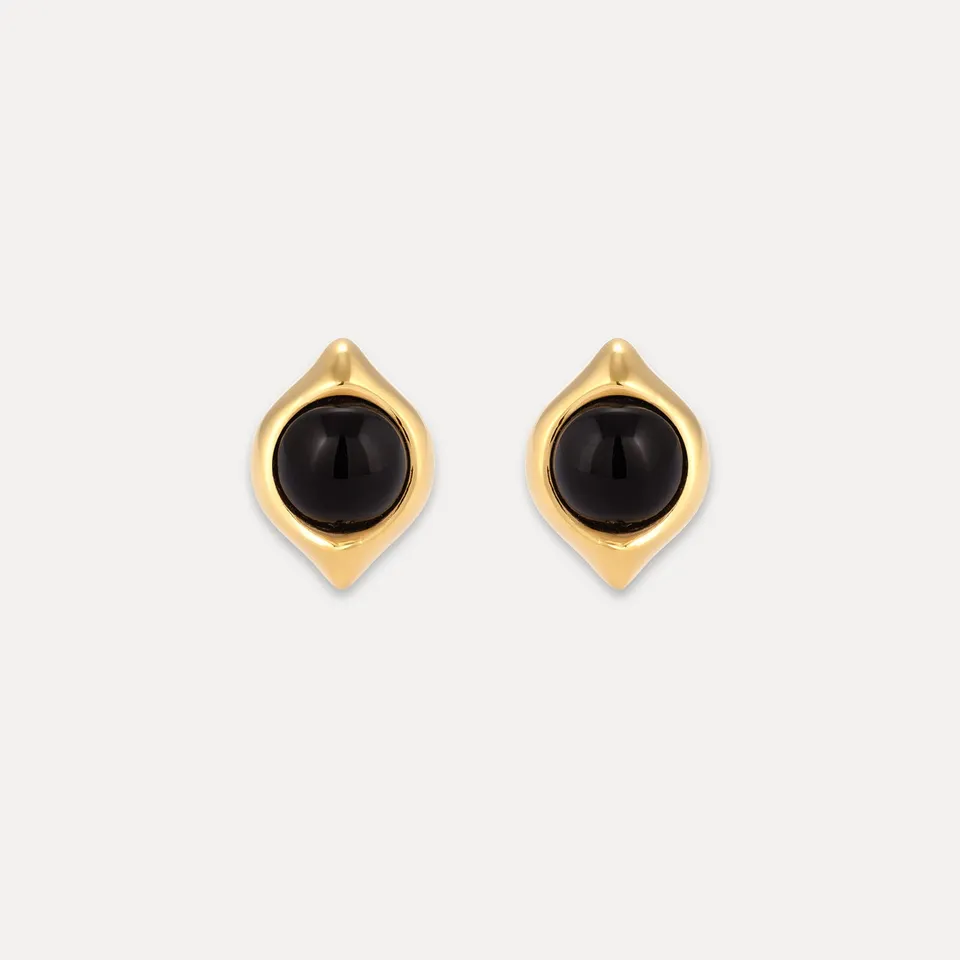 Stilnest Eden Pea Ohrstecker Onyx 24k Gold Vermeil Cabochon