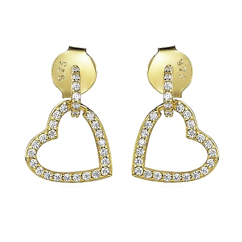 NKlaus Jewellery Ohrstecker Herz 925 Silber vergoldet Zirkonia 13x10mm Gold