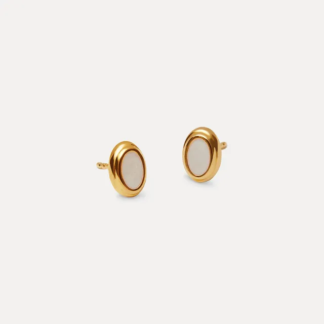 Stilnest Enamel Ohrstecker Perlenweiß 24k Gold Vermeil