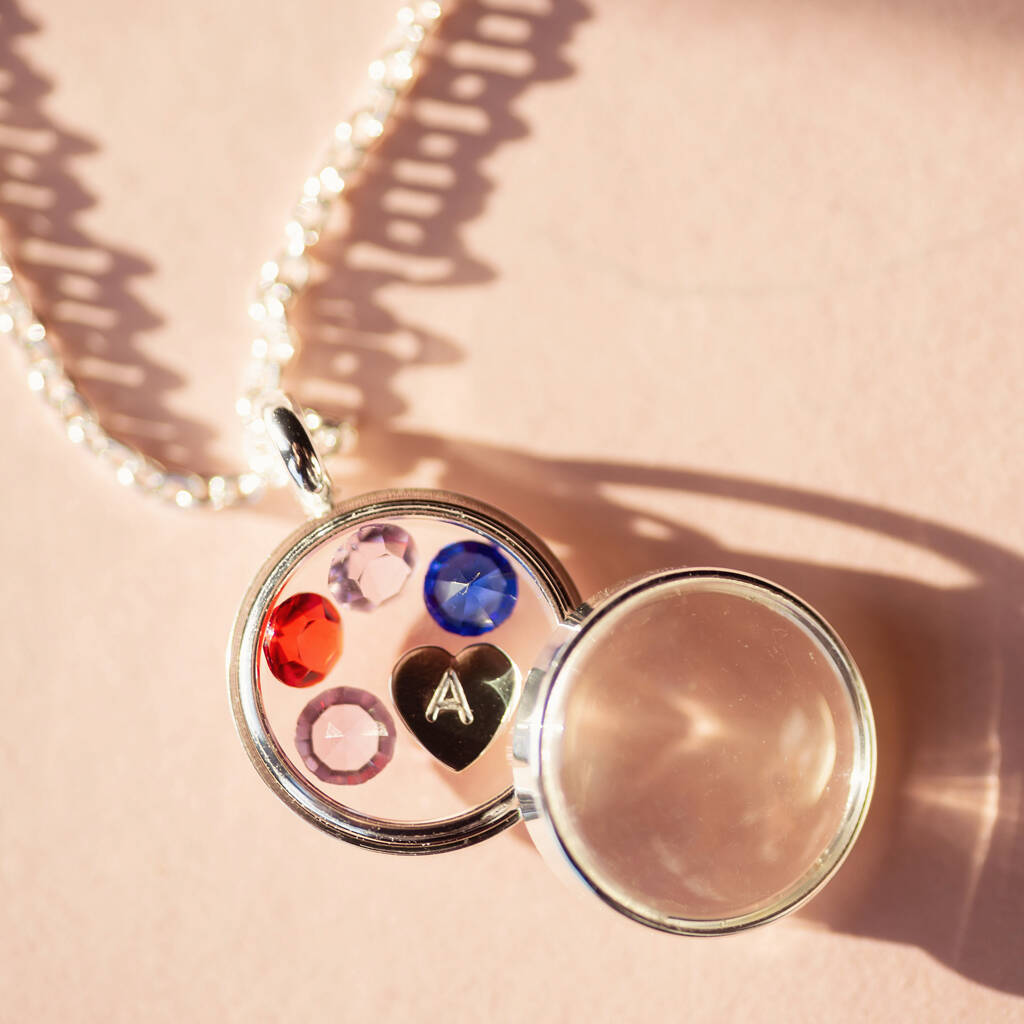 Joy by Corrine Smith Floating Locket Halskette Geburtsstein Initiale